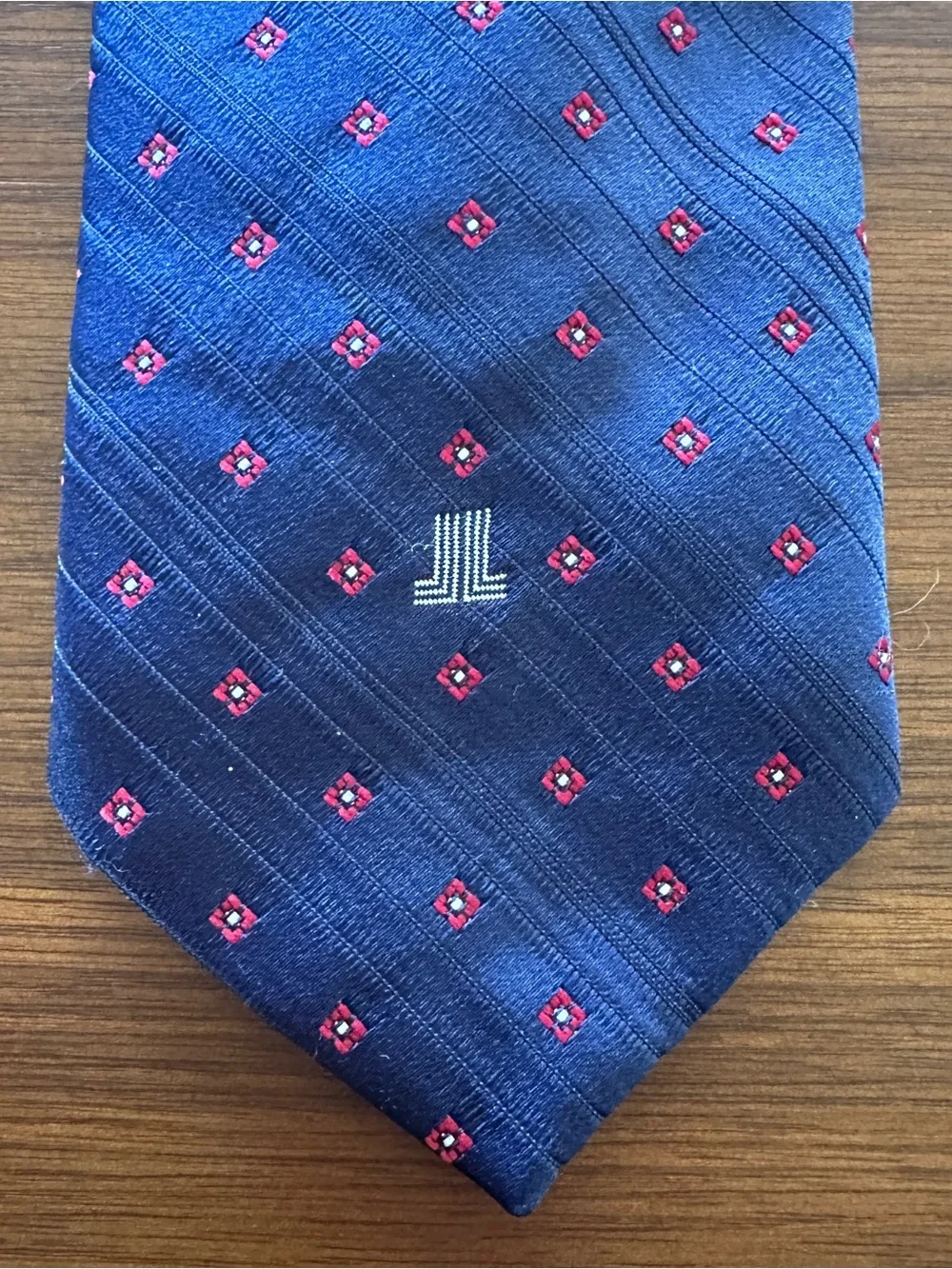 Lanvin Blue Silk Tie with Red Micro-Dots